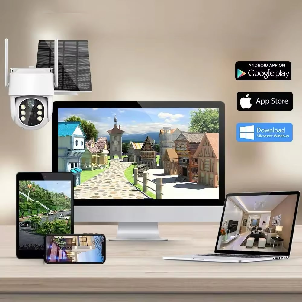 Cámara de vigilancia exterior inalámbrica con panel solar para alimentación