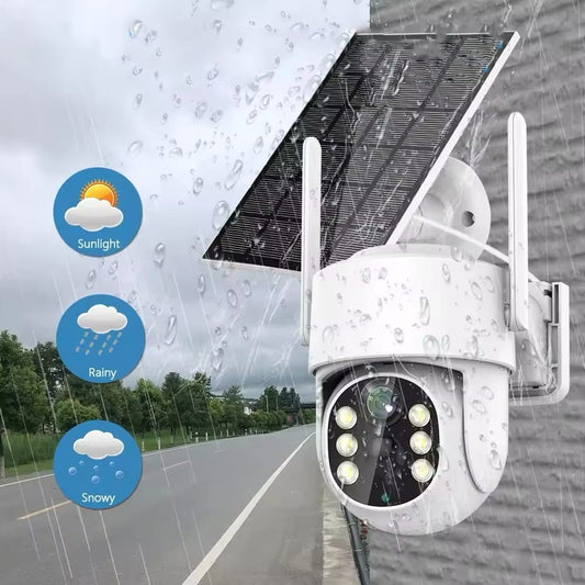 Cámara de vigilancia exterior inalámbrica con panel solar para alimentación