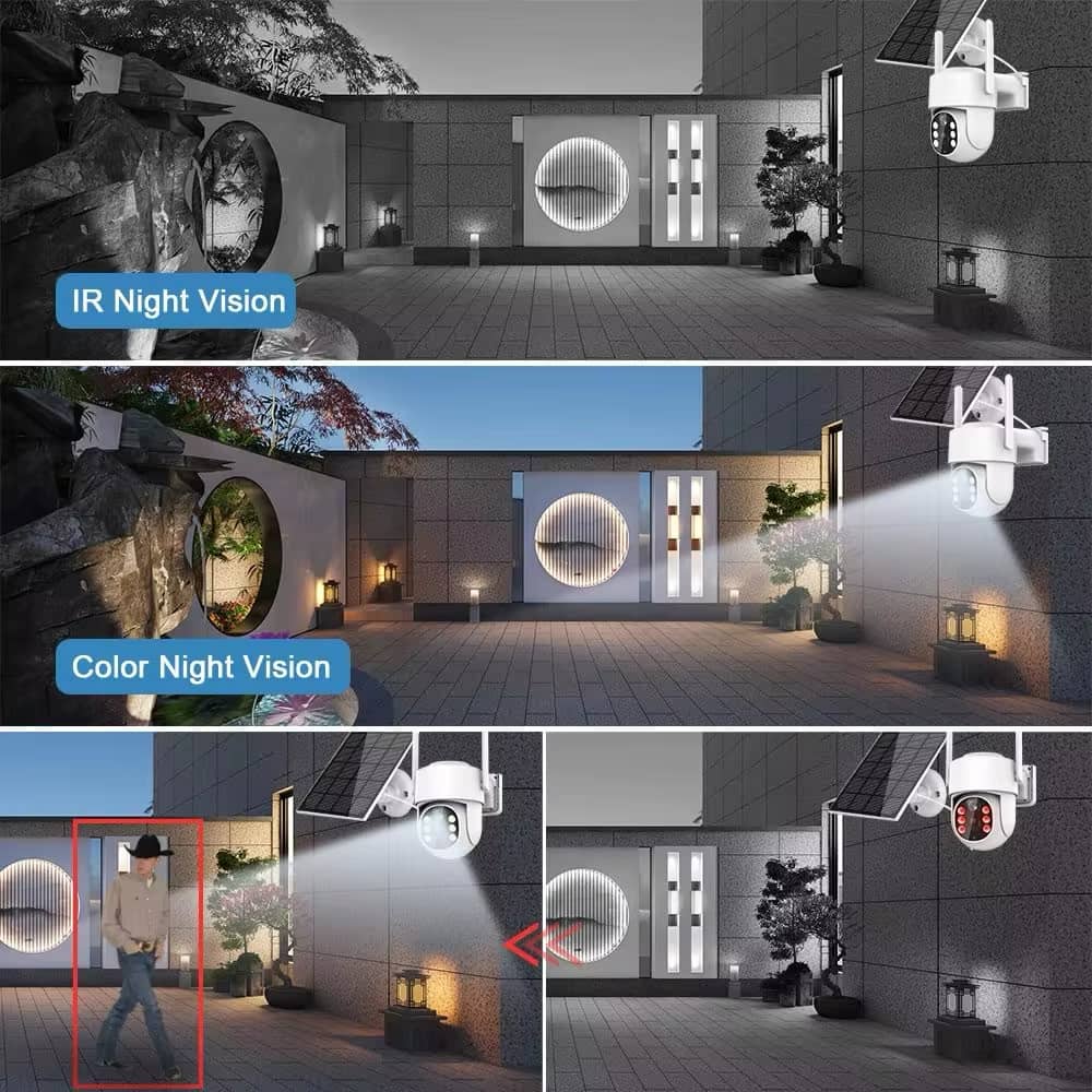 Cámara de vigilancia exterior inalámbrica con panel solar para alimentación